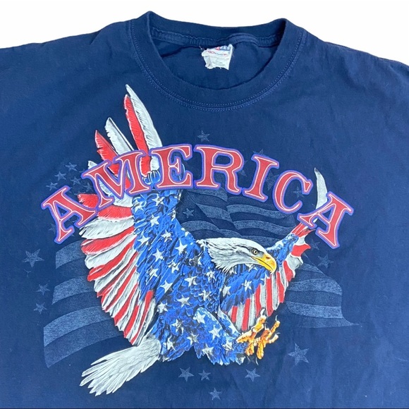 AMERICA Jerzees T-Shirt Blue Short Sleeve Tee XXL - Picture 3 of 4